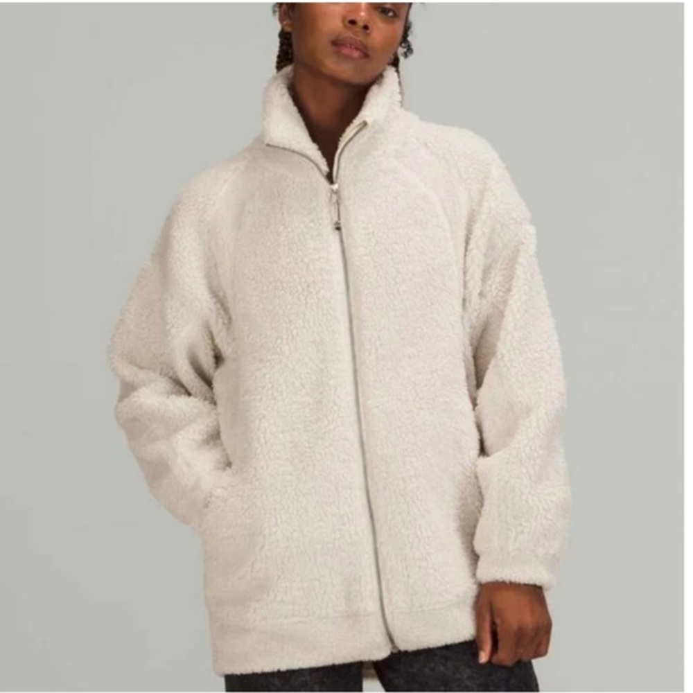Lululemon Jacket Textured Long Fleece Sherpa Full Zip in Opal White